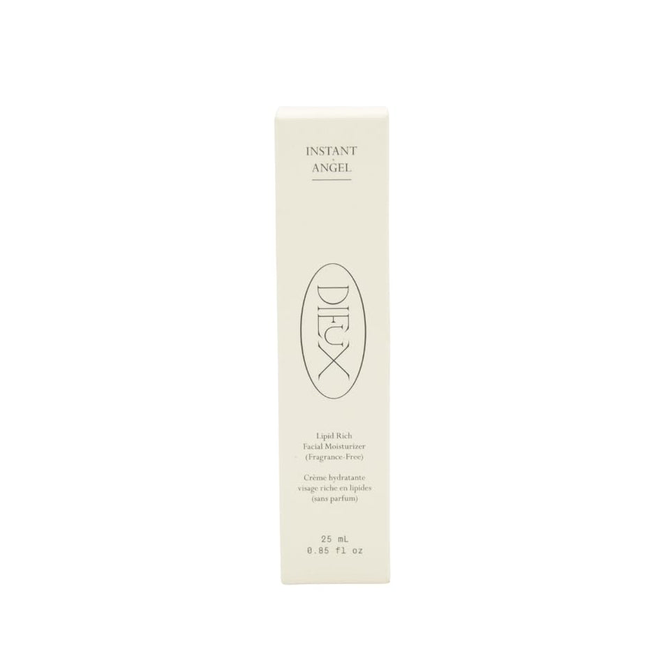 Dieux Mini Instant Angel moisturizer bottle promoting lipid-rich hydration and barrier support.