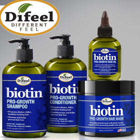 Model shows shiny hair after using Difeel Biotin Pro-Growth line