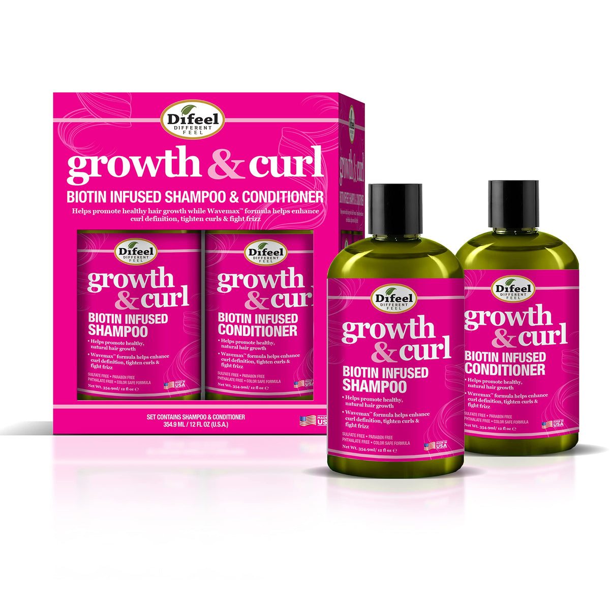 Difeel Growth & Curl Shampoo bottle with biotin for defined curls