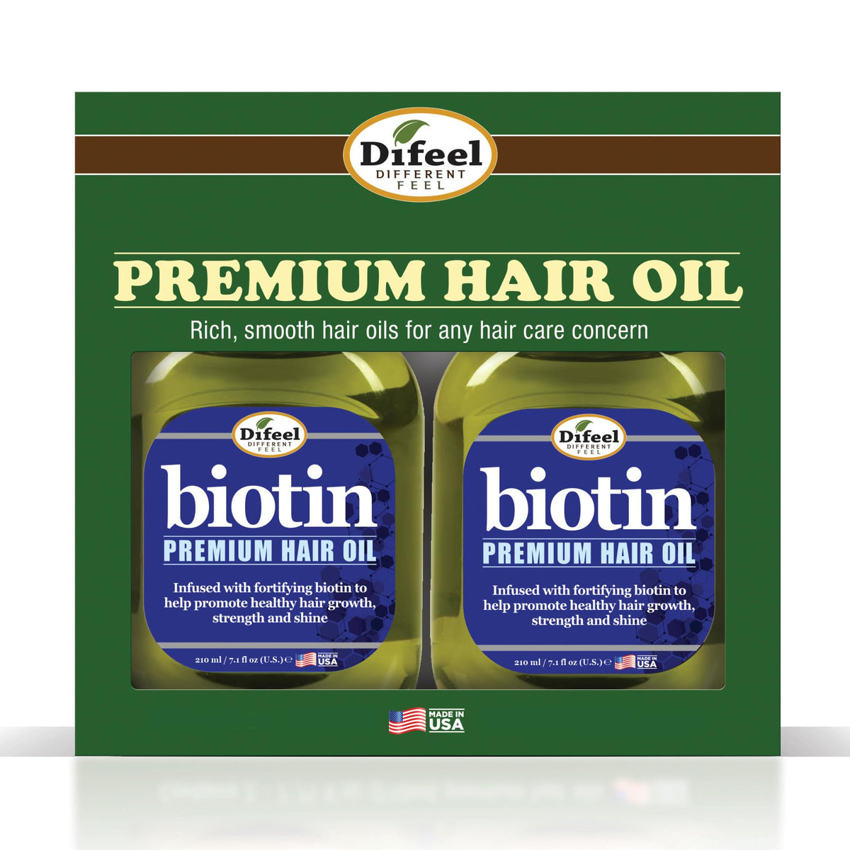 Difeel Premium Biotin Hair Oil bottle front shows weightless nourishment.