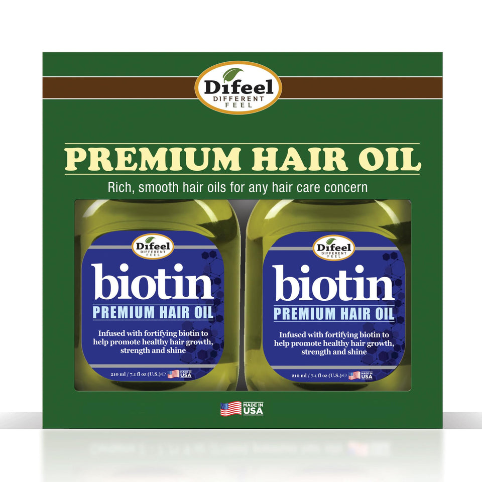 Difeel Premium Biotin Hair Oil bottle front shows weightless nourishment.