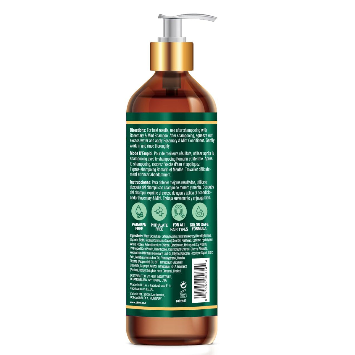 Difeel rosemary-mint conditioner label closeup highlights biotin for hair vitality.