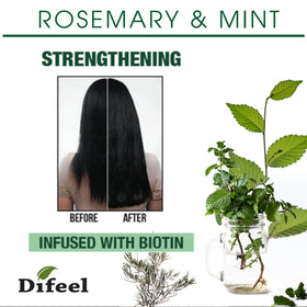 Difeel Rosemary Mint Shampoo label detail showing sulfate-free claim