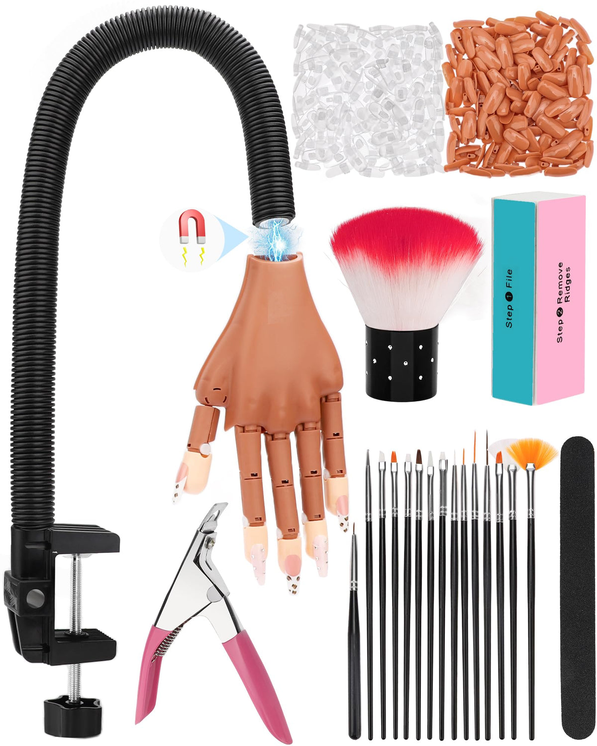 Difenni practice hand with magnetic design for flexible nail art trials