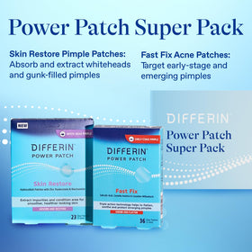 Differin Skin Restore patches closeup showing hydrocolloid surface absorbing impurities.
