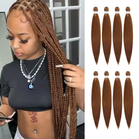 DIFUNEE pre-stretched braiding hair in brown for fast, comfortable twist or box braids.