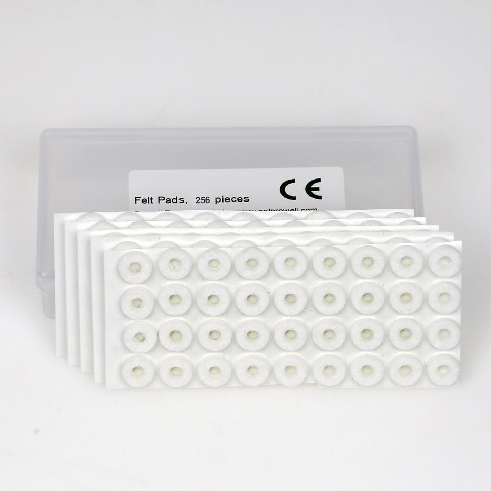 Digipure Alpha Series ear clip pads, 10mm white felt, box of 256 for secure fit and organized storage