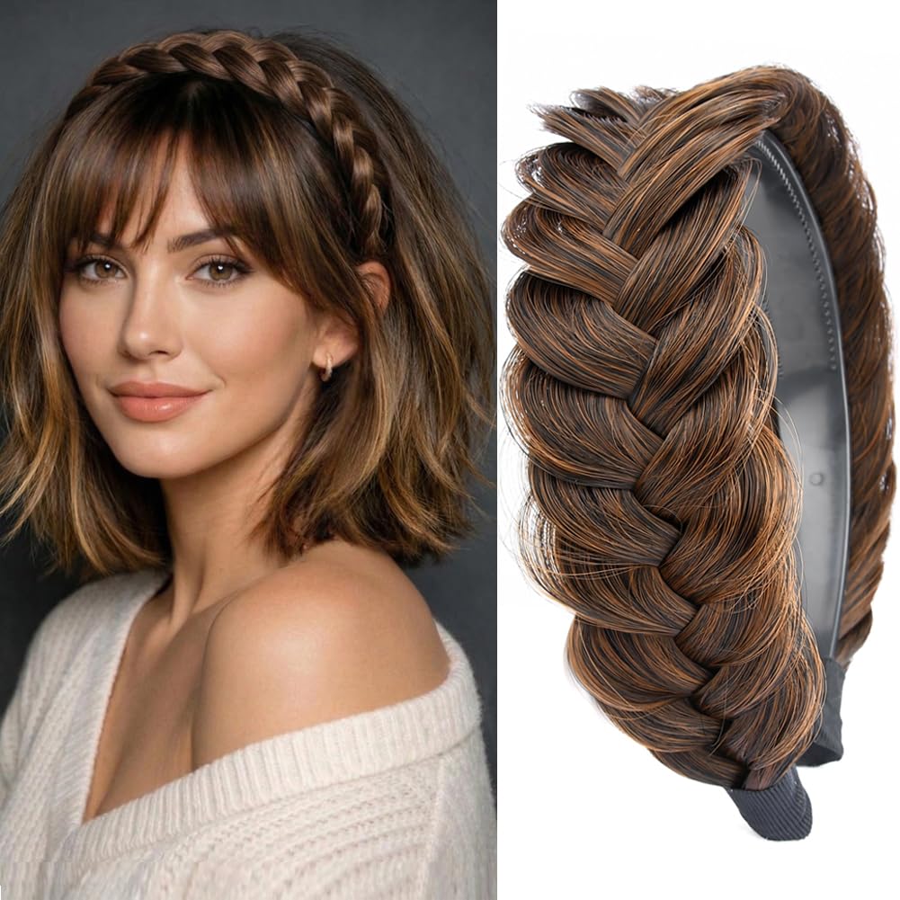 DIGUAN Auburn wide messy braided headband with teeth for secure daily styling.