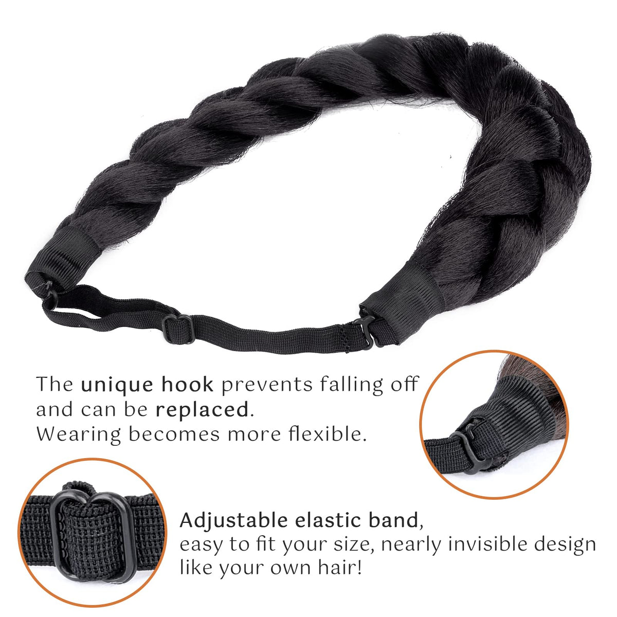 DIGUAN headband braided style in natural black for quick fashion updates.