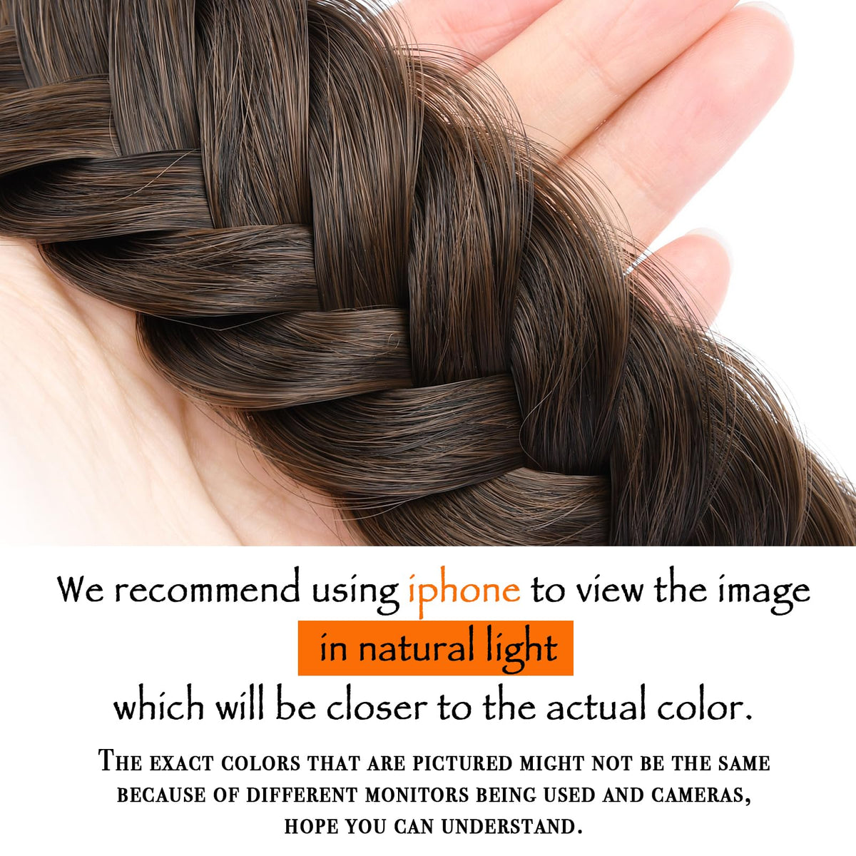 DIGUAN synthetic fishtail braid headband close-up showing heat-resistant fibres and natural color blend