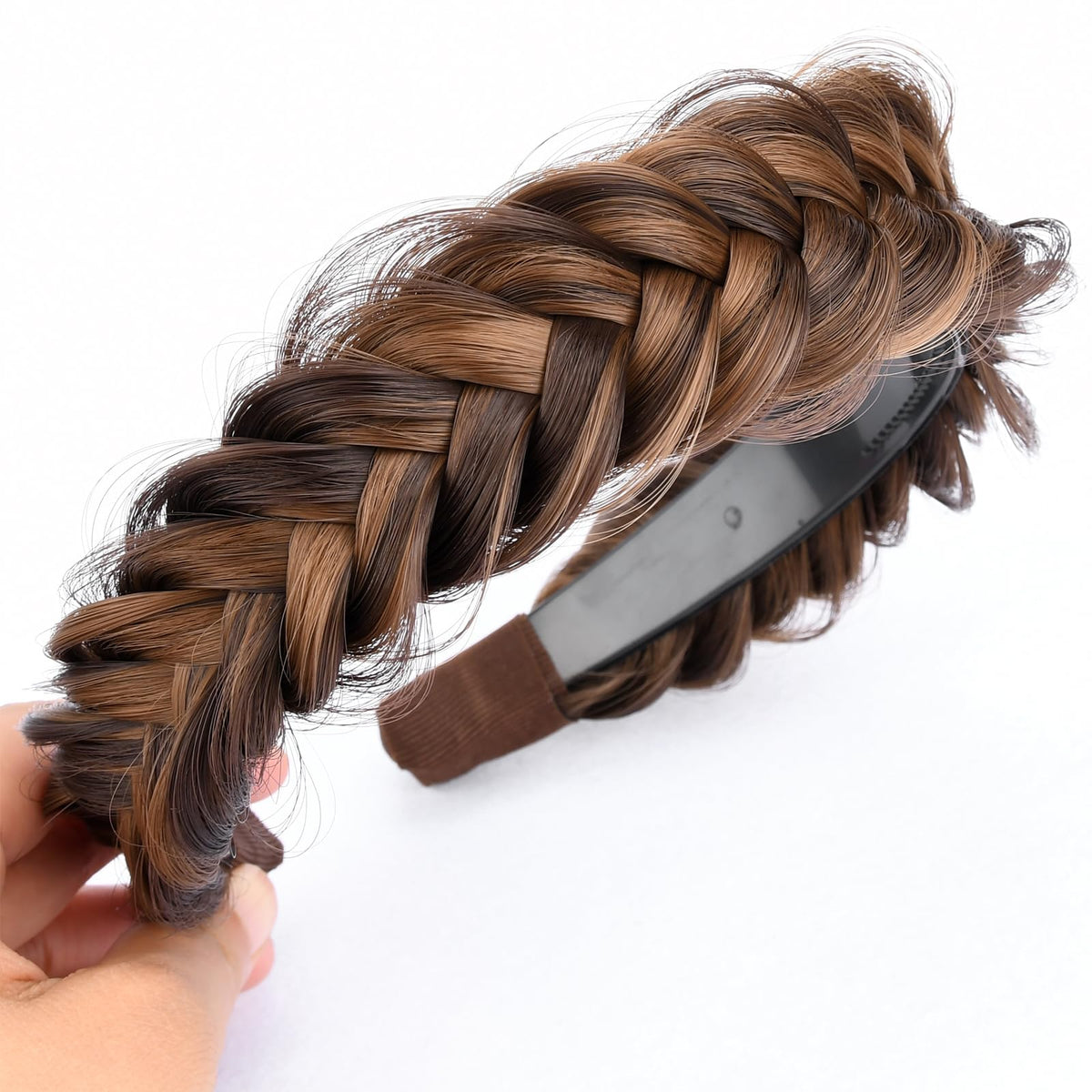 DIGUAN headband side profile in Chocolate Toast adds volume