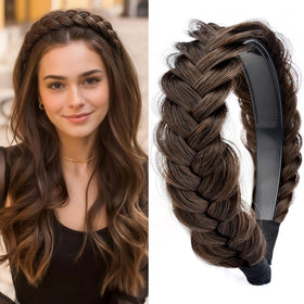 DIGUAN wide messy braided headband with teeth in copper brown for quick chic looks