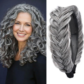 DIGUAN wide messy braided headband with teeth in salt pepper color for easy daily styling.
