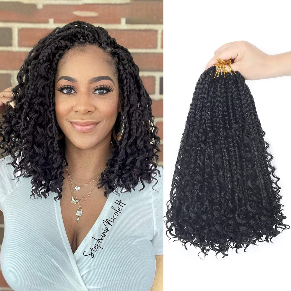 Diha Goddess Box Braids 12-inch with curly ends for voluminous natural look.