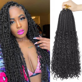 Diha Goddess Box Braids 18in curly-ends close-up shows natural-looking texture for black women.