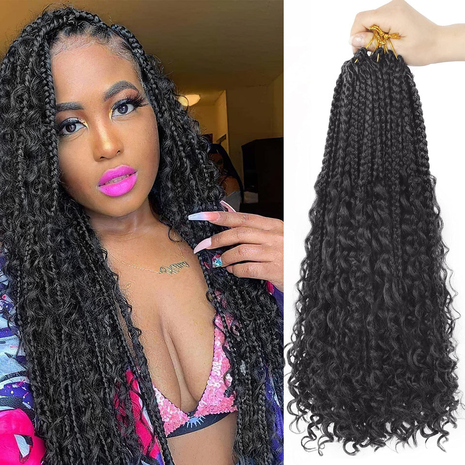 Diha Goddess Box Braids 18in curly-ends close-up shows natural-looking texture for black women.
