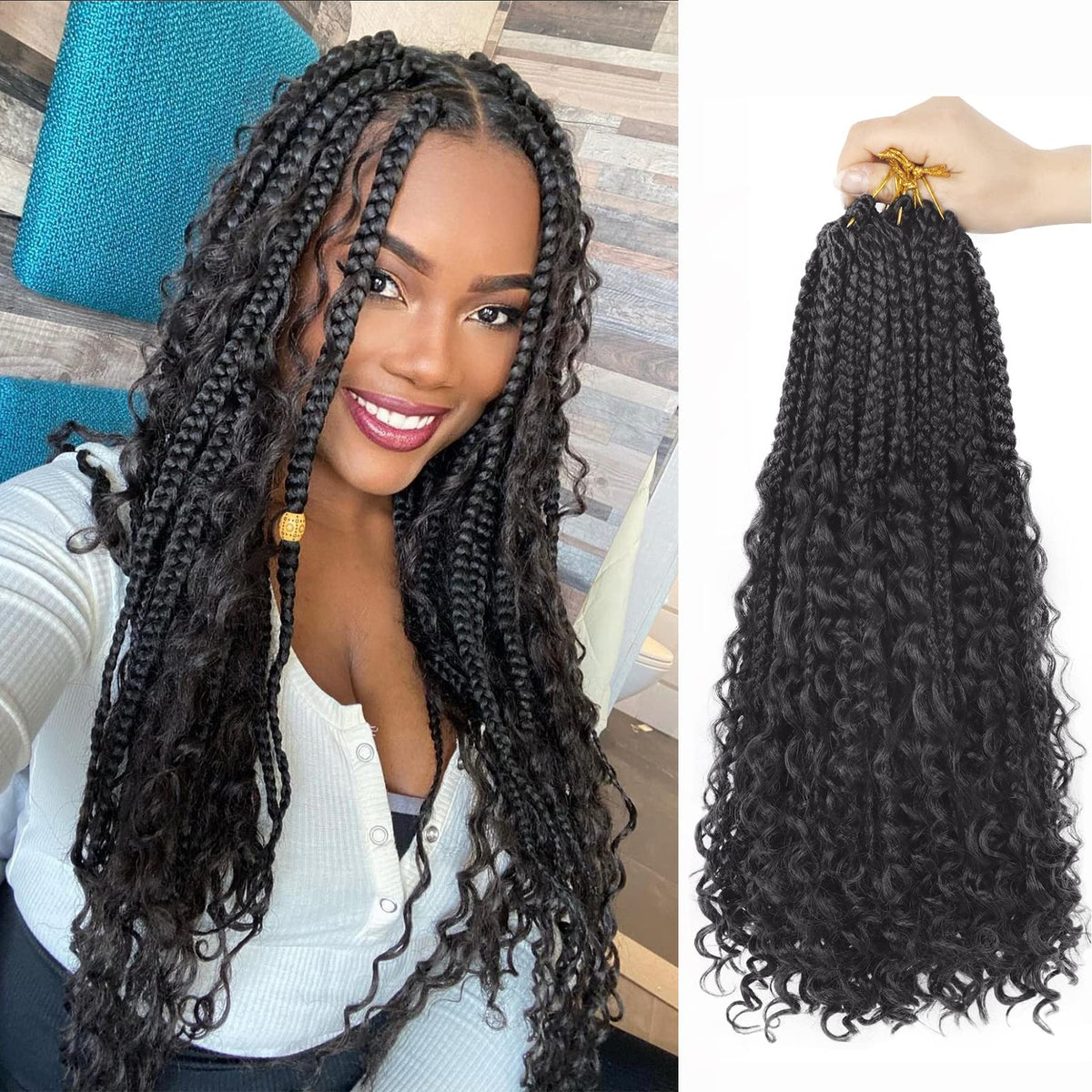 Diha Goddess Box Braids crochet hair with curly ends 16 inch, natural texture for everyday wear.