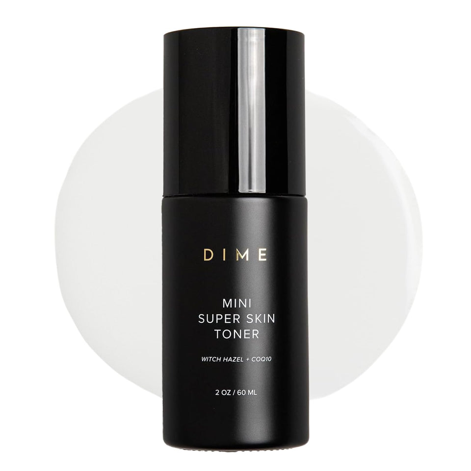 DIME Beauty Mini Super Skin Toner bottle close-up highlighting the alcohol-free formula for daily care.