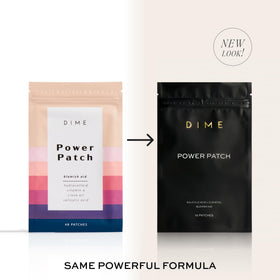 Closeup of DIME Power Patch pack showing clean vegan packaging