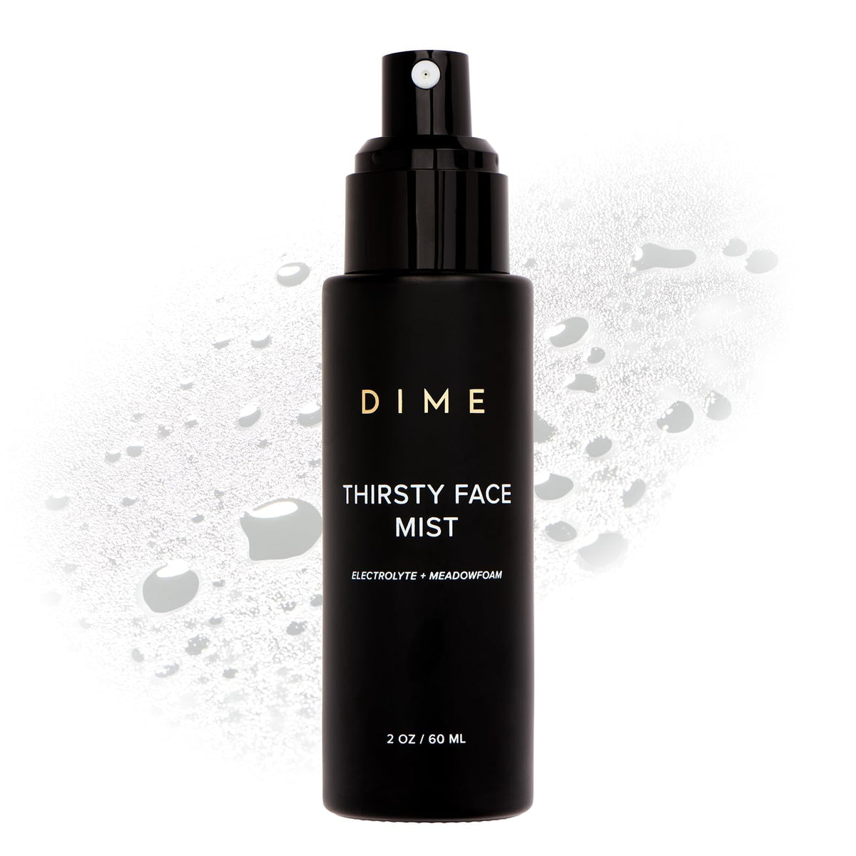 DIME Thirsty Face Mist bottle-front view shows hydration and glow
