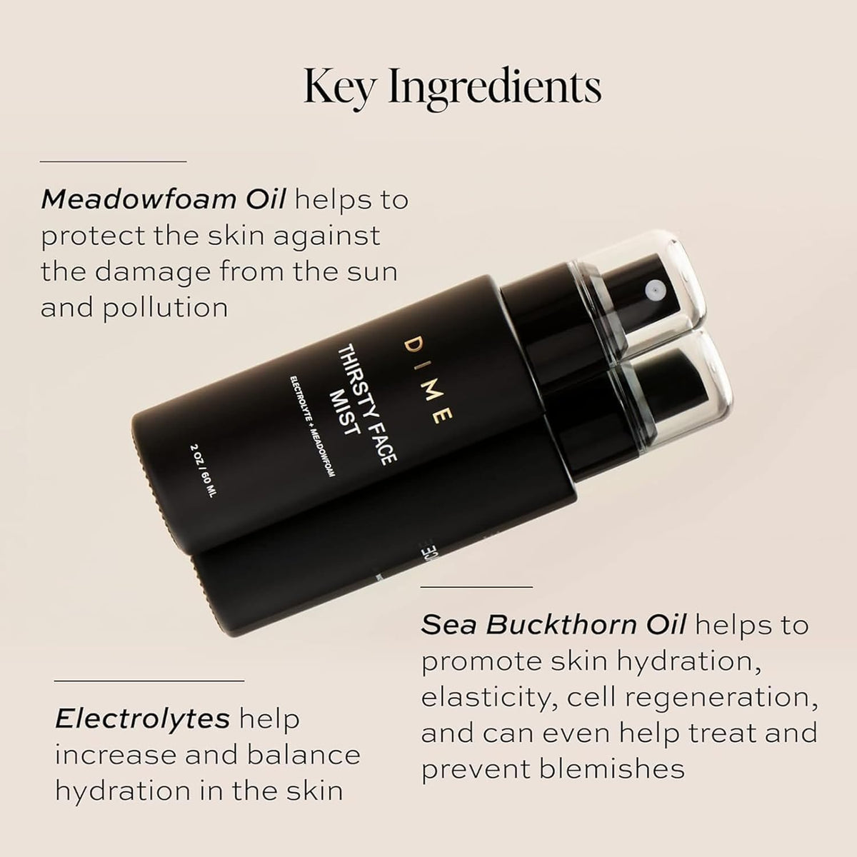 DIME Thirsty Face Mist spray in use delivering refreshing hydration