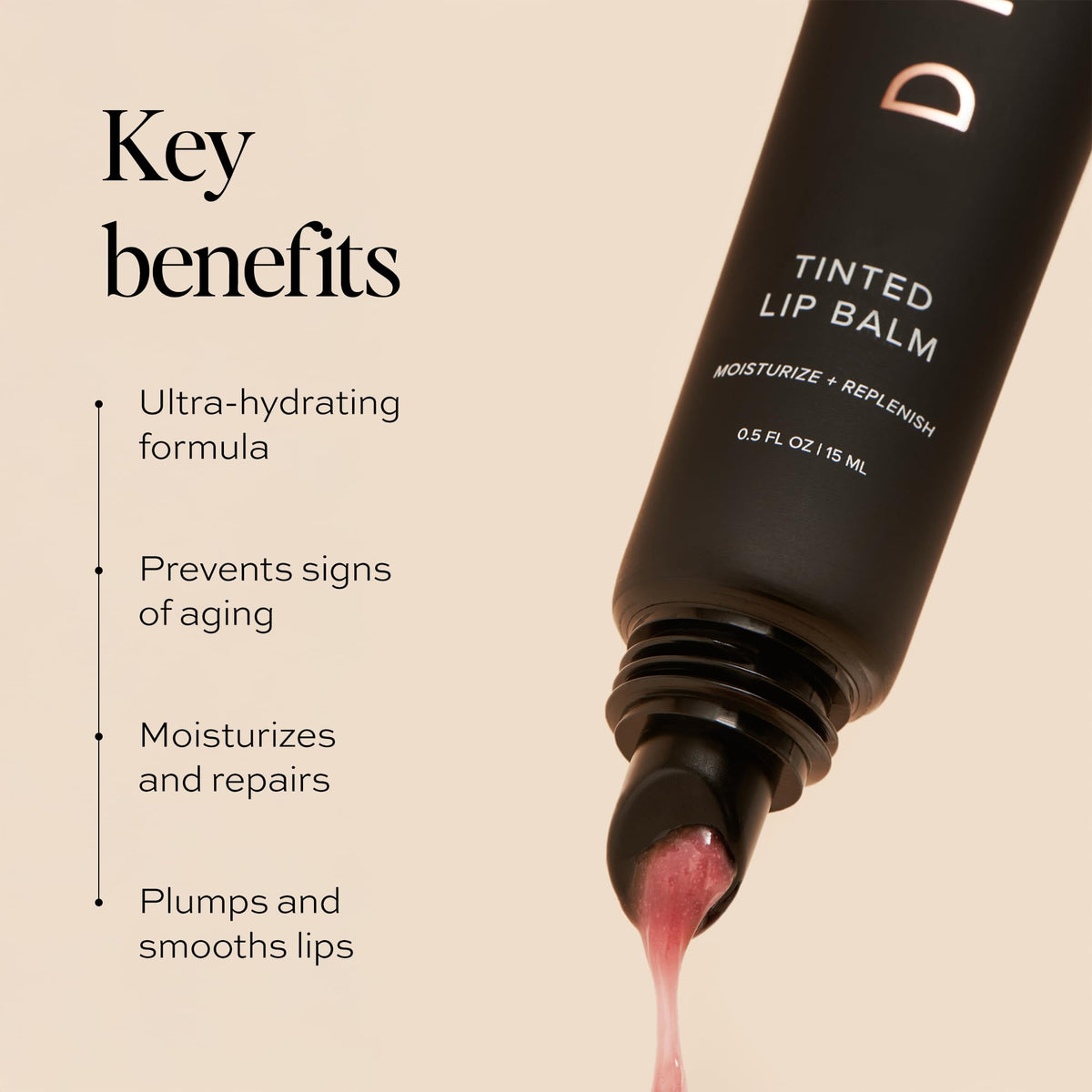 Close-up of Desert Rose cap showing creamy moisture for daily lips.