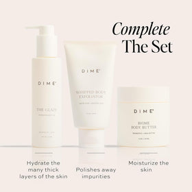 DIME Biome Body Butter ingredients highlight mango seed butter and shea for nourished skin.