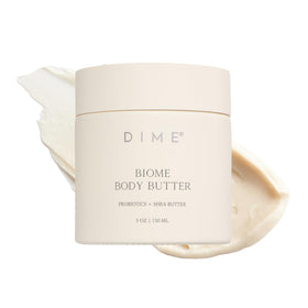 DIME Biome Body Butter jar delivering rich hydration for dry skin.