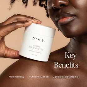 DIME Biome Body Butter texture close-up showing whipped richness for deep moisturization.