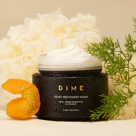 DIME Dewy Recovery Mask jar close-up with rich cream for night use.