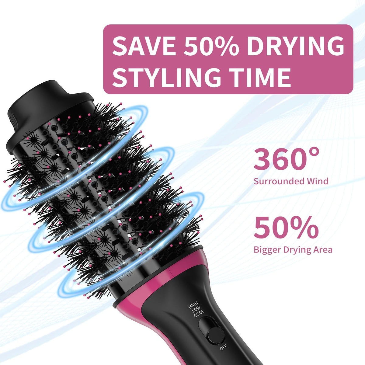 Dimecano Dual Voltage brush nylon-pin bristles prevent tangles