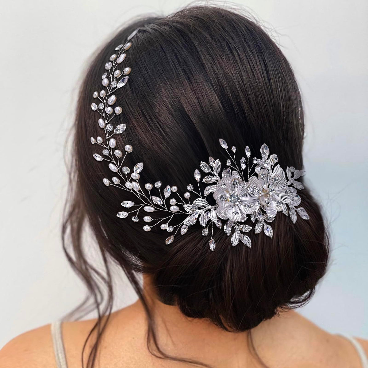 Dimnie bridal headwear metal alloy detail for durable, luxe appearance.
