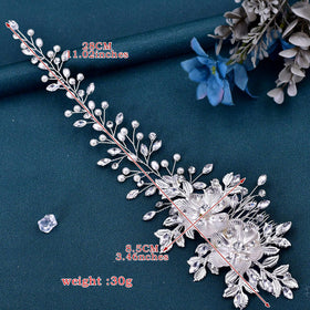 Dimnie bridal headwear worn with long hair for versatile styling options.