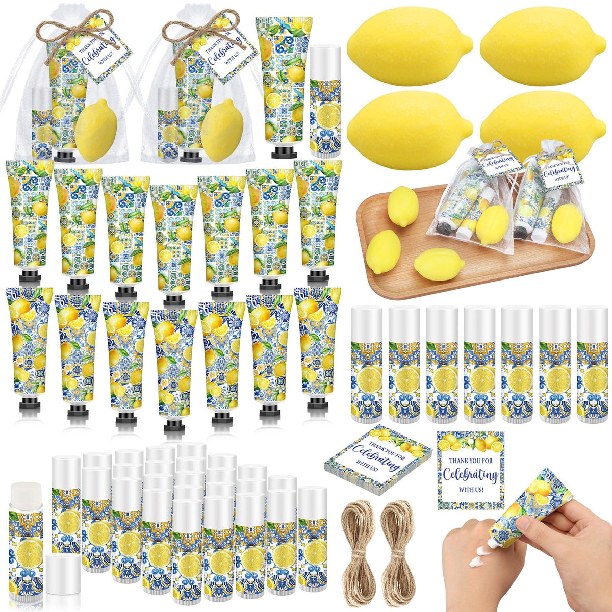 Dimsile Capri lemon hand cream set displayed for baby shower favors.