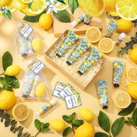 Dimsile Capri lemon-shaped soaps shown as bright wedding favors.
