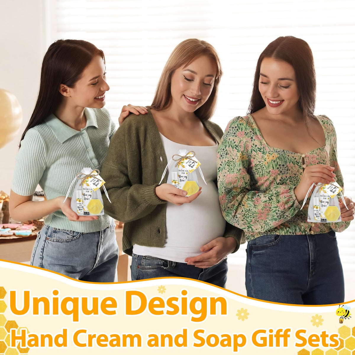Dimsile gift set display showing complete bee-themed baby shower favors.
