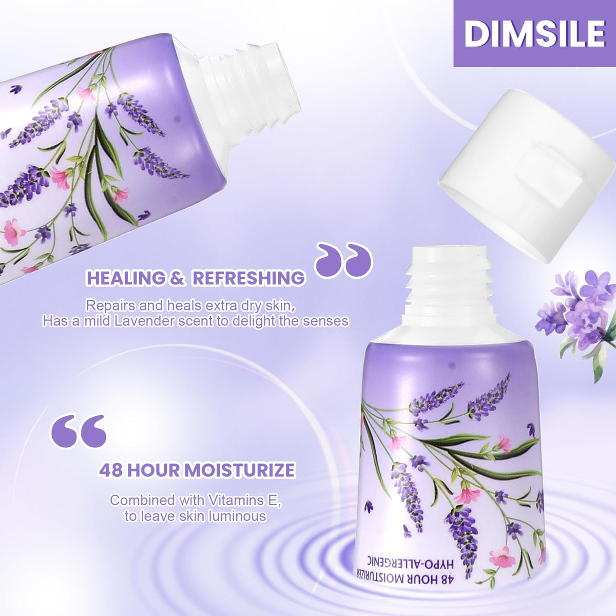 Dimsile hotel amenities display with individual tubes in guest rooms.