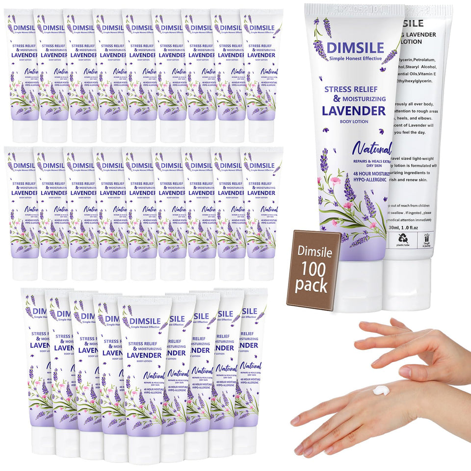Dimsile lavender travel-size bottle offers travel-ready hydration with soothing lavender aroma.