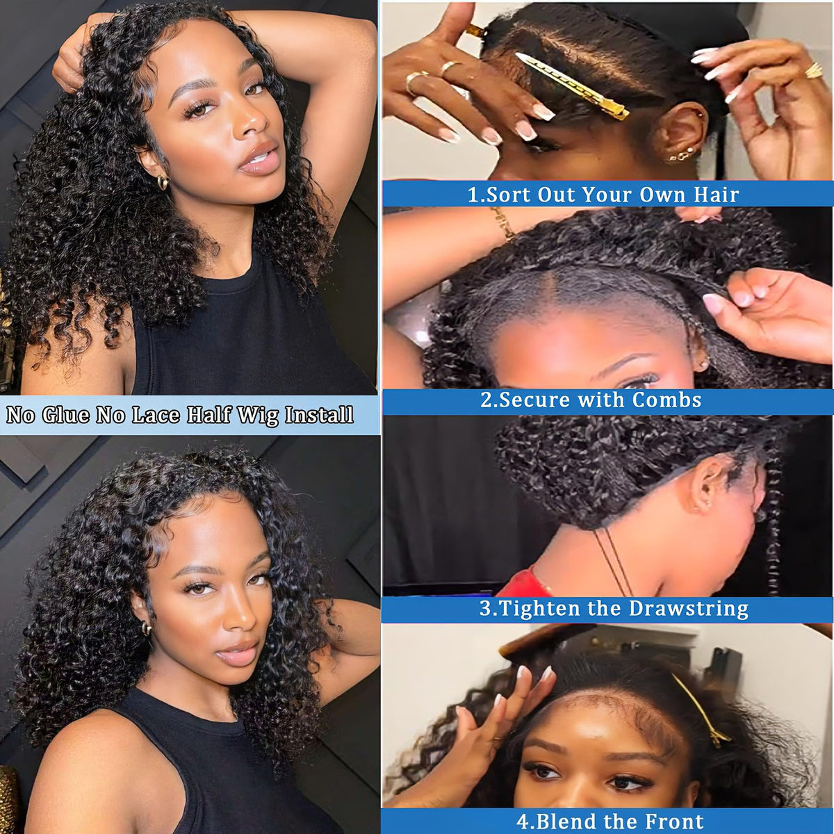 Ding Dian kinky curly half wig natural-looking hairline blending with your own hair