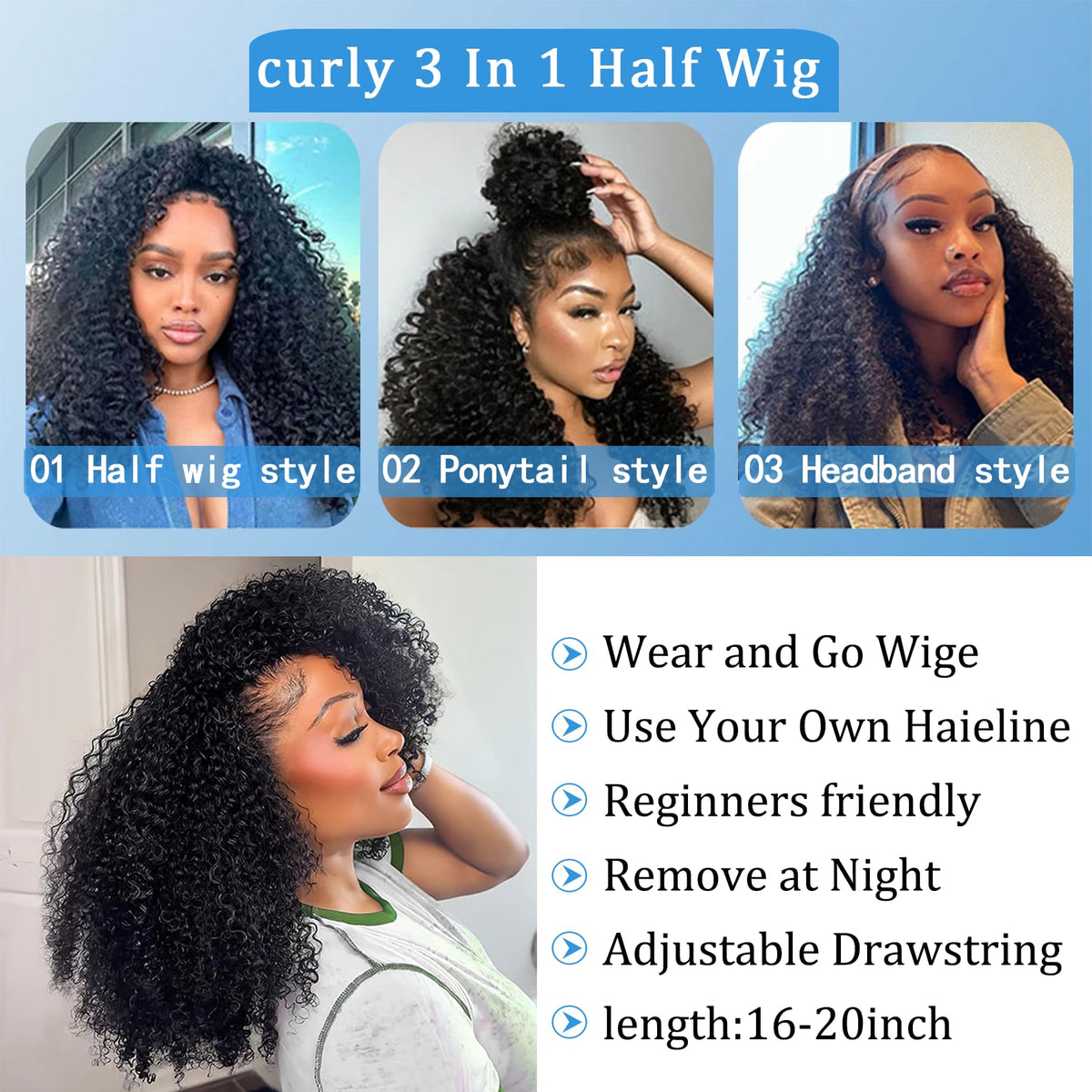Ding Dian virgin Brazilian hair half wig with 200% density for full volume