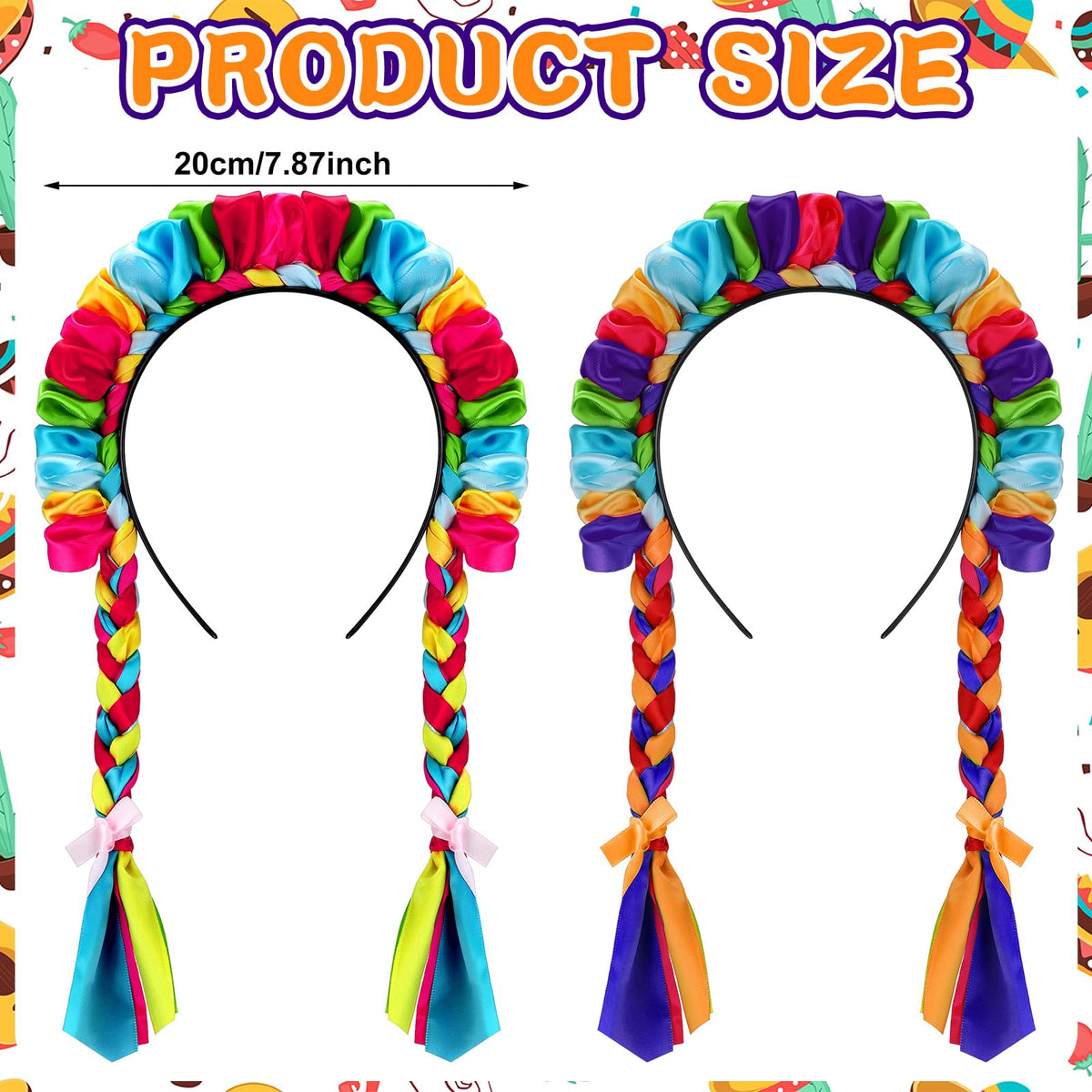 Dingion headband short braid with bow closeup, colorful accents ideal for themed costumes