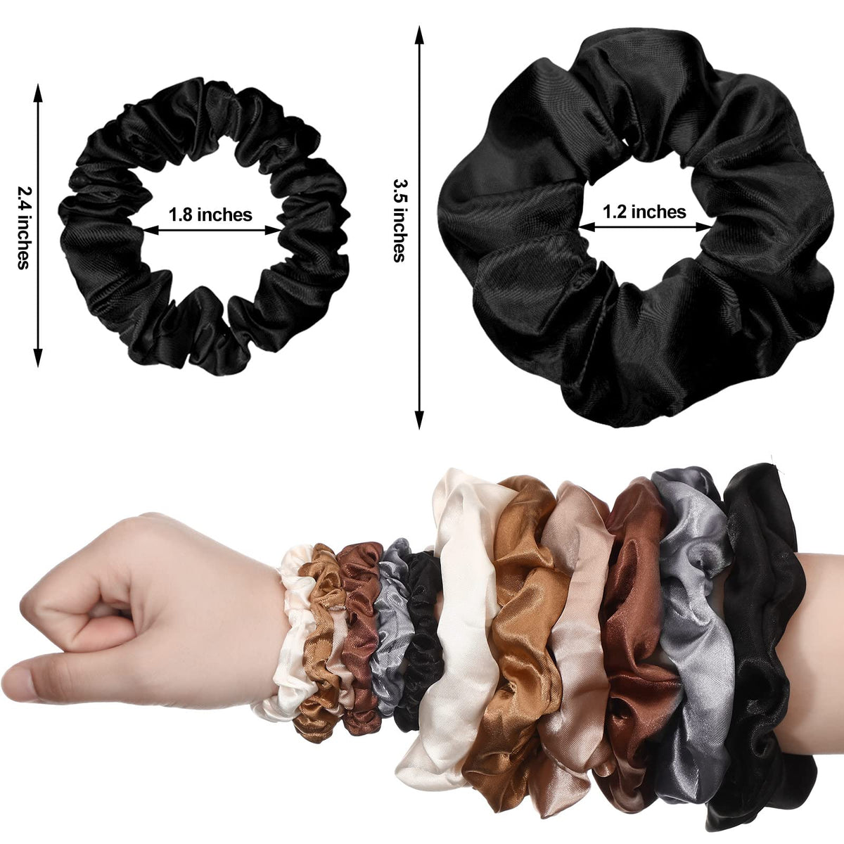 Dingion satin scrunchies texture close-up reveals smooth satin finish and gentle stretch