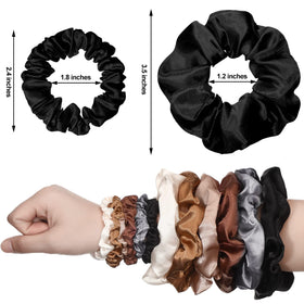 Dingion satin scrunchies texture close-up reveals smooth satin finish and gentle stretch