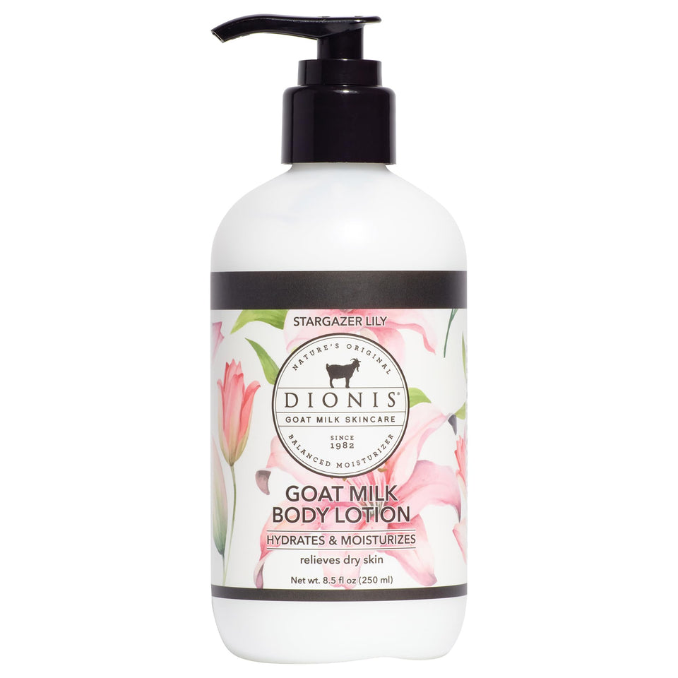 Dionis Goat Milk Body Lotion bottle with lightweight, hydrating formula for daily use.