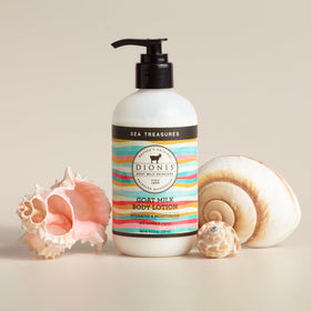 Close-up texture of Dionis Sea Treasures lotion showing creamy non-greasy finish