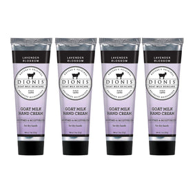 Dionis Goat Milk Hand Cream Lavender Blossom jar shows creamy texture for daily moisture