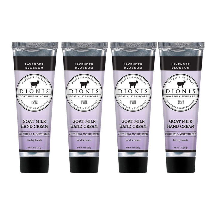 Dionis Goat Milk Hand Cream Lavender Blossom jar shows creamy texture for daily moisture