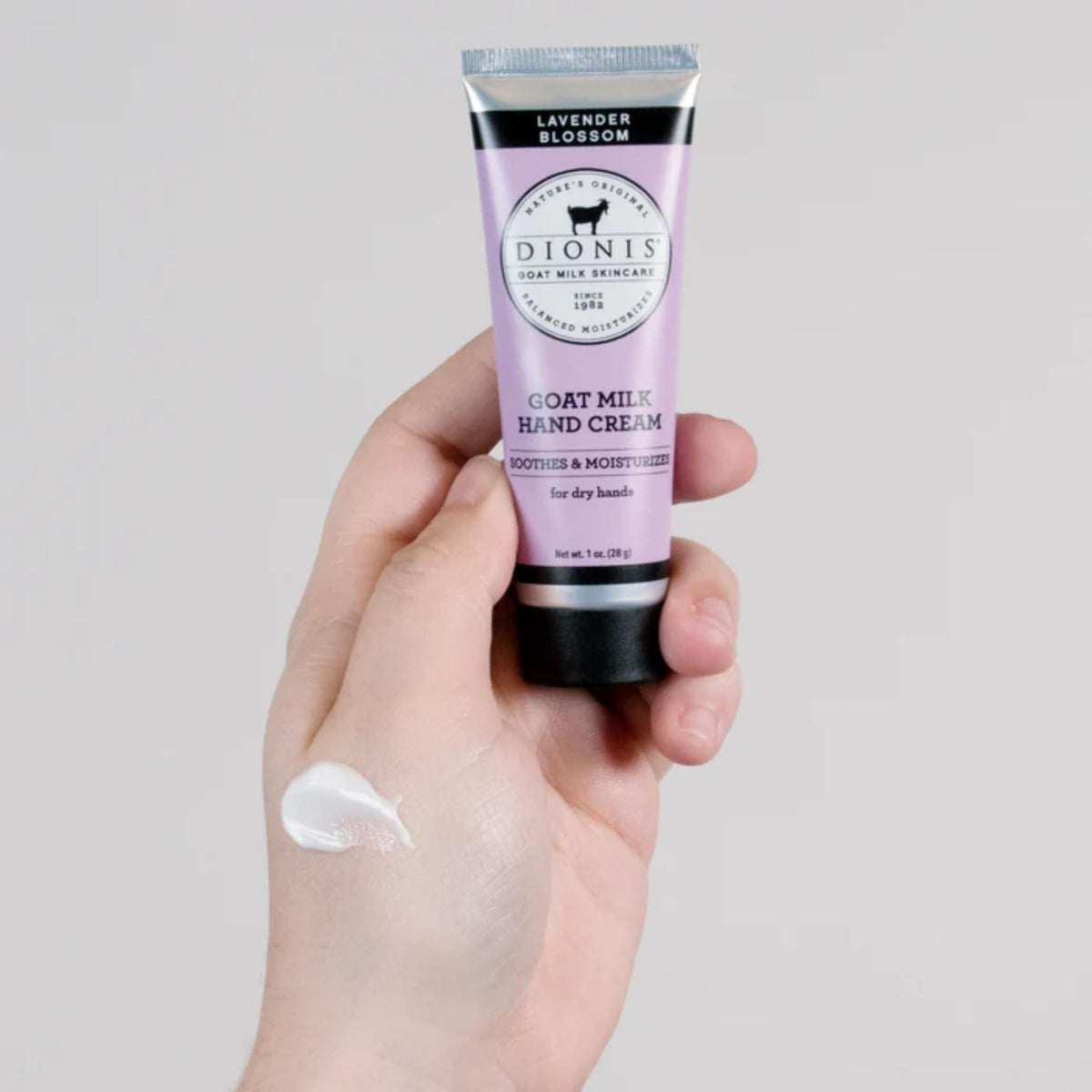Dionis Goat Milk Hand Cream Lavender Blossom close-up texture demonstrates rich non-greasy formula