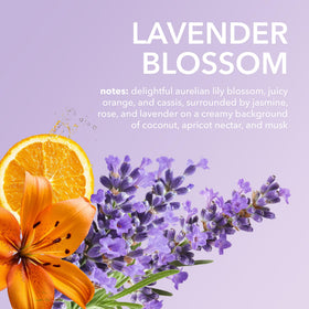 Lotion swirl on surface emphasizes lavender aroma and quick-absorbent feel