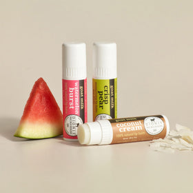 Dionis pear flavor lip balm tube providing long-lasting moisture for daily use.